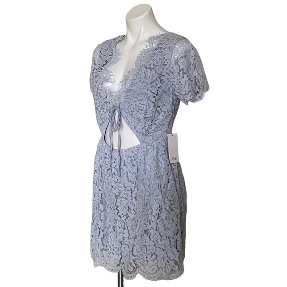 Tobi Blue Lace Overlay Front Tie Skater Mini Dress, NWT Junior's Size M - Picture 8 of 13